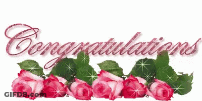 Congratulations Surrounded By Pink Roses And Leaves GIF
