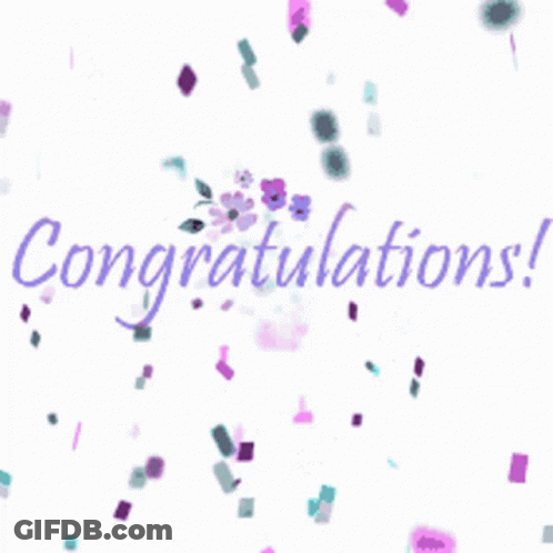 Congratulations Surrounded By Purple Confetti GIF