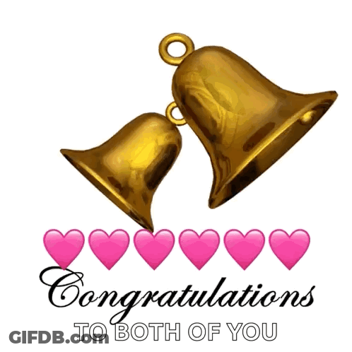 Congratulations To Both Of You With Bells And Pink Hearts GIF