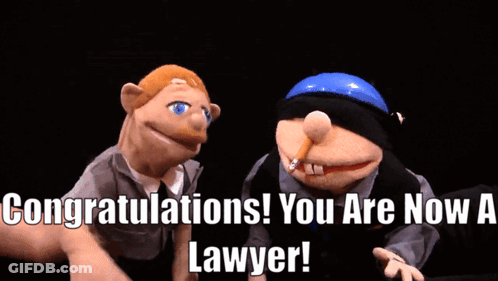 Congratulations You Are Now A Lawyer Written On A Card GIF