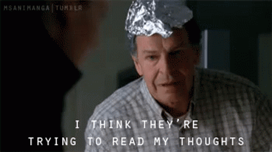 Conspiracy Believer Wearing Tin Foil Hat GIF