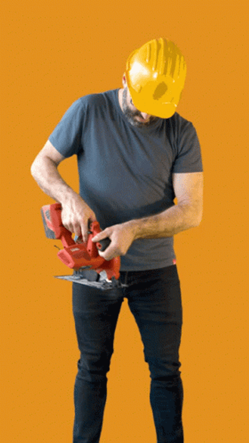 Construction Worker Demonstrate How To Use Saw GIF