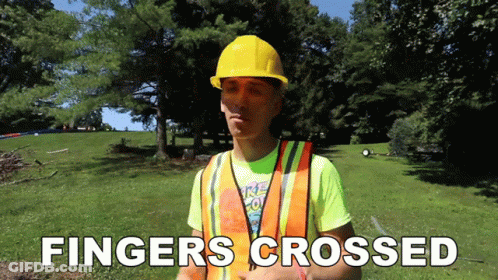 Construction Worker Hard Hat Safety Vest Fingers Crossed GIF