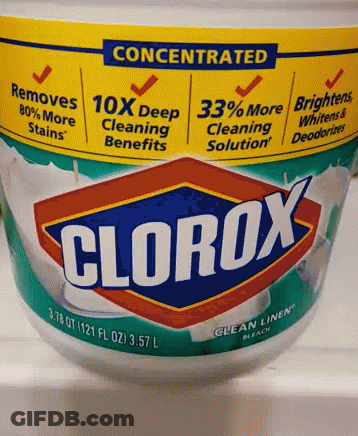 Container Of Concentrated Clorox Bleach On Counter GIF