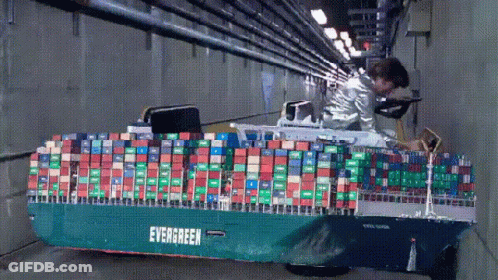 Container Ship With Evergreen Written On Side GIF