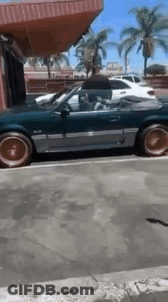 Convertible Mustang Parked Next To Building GIF