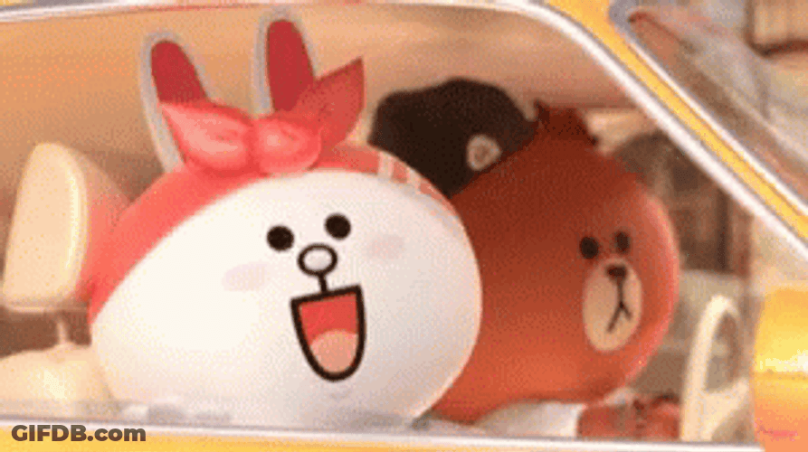 Cony And Brown Driving Car GIF