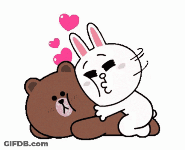 Cony Snuggling And Cuddling With Brown Sticker GIF