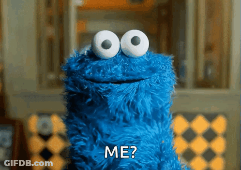 Cookie Monster From Sesame Street Says " Me " In Front Of A Window GIF