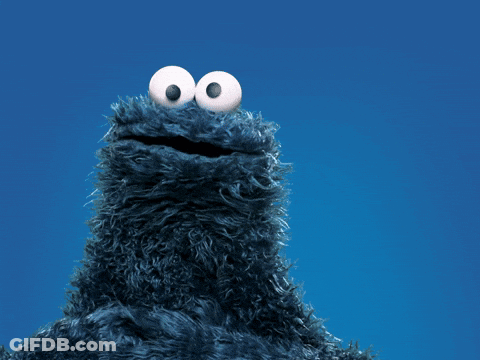 Cookie Monster From Sesame Street Shows Off His Muscles In Front Of A Blue Background GIF