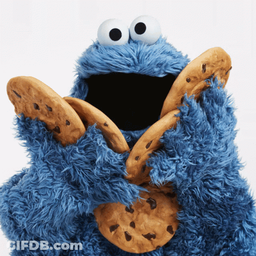 Cookie Monster Having Multiple Famous Amos Cookies GIF
