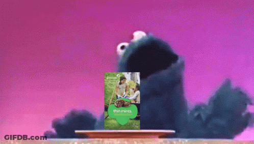 Cookie Monster Holding A Box Of Thin Mints GIF