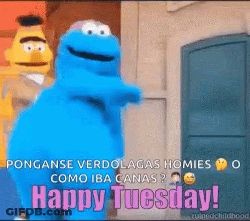 Cookie Monster In Front Of Door Saying Happy Tuesday GIF