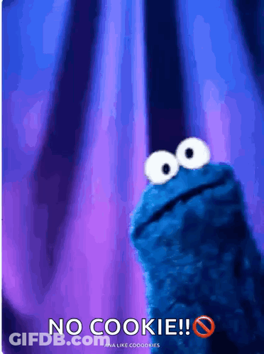 Cookie Monster Saying No Cookie In Front Of Purple Curtain GIF