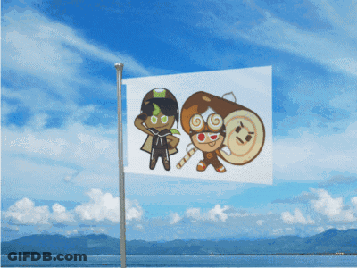 Cookie Run Flag Flying Over Mountains GIF