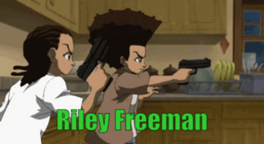 Cool Huey Freeman Holding Gun GIF