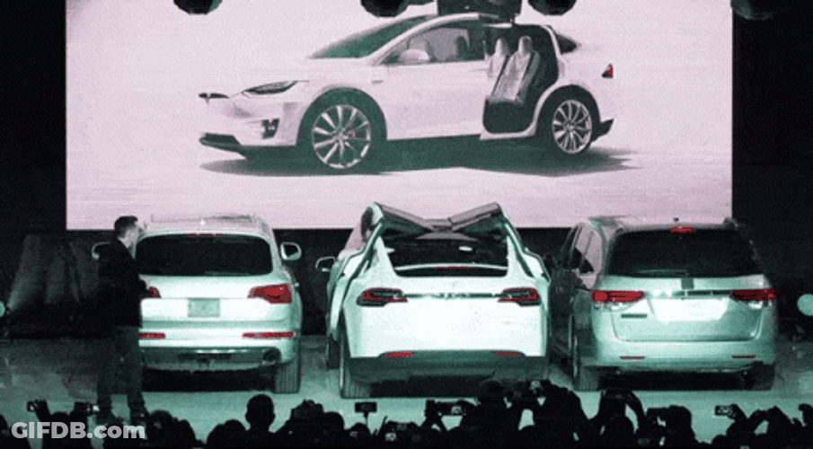Cool White Tesla Car On Display GIF