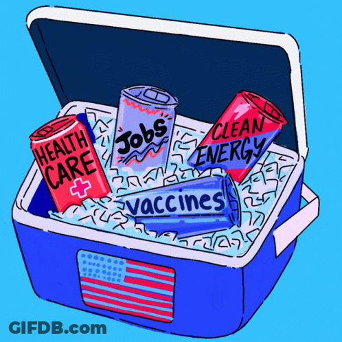 Cooler Filled With Ice Drinks Jobs Clean Energy And Vaccines GIF