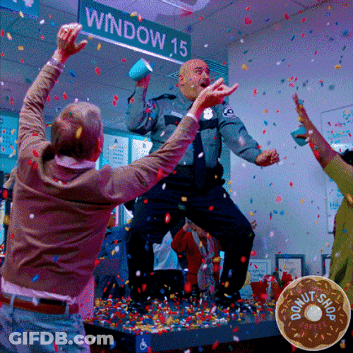 Cop Break Time Dancing Atop Table GIF