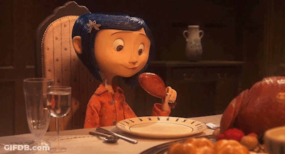 Coraline Eating Chicken GIF