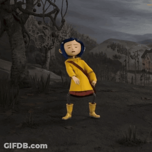 Coraline In Yellow Jacket And Boots GIF