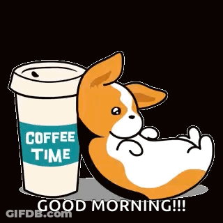 Corgi Sitting Next To Coffee Cup Saying Coffee Time GIF