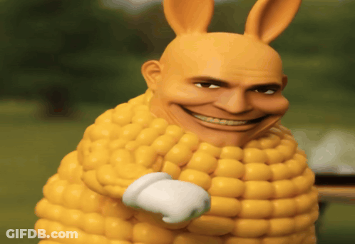 Corn Costume Cartoon Character With Bunny Ears GIF