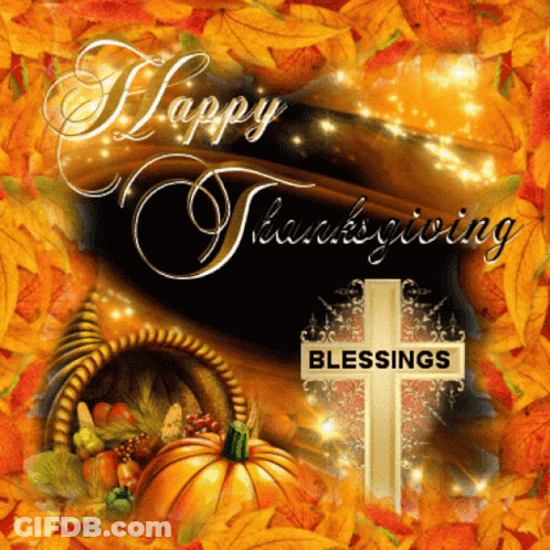 Cornucopia And Cross Happy Thanksgiving Blessings GIF