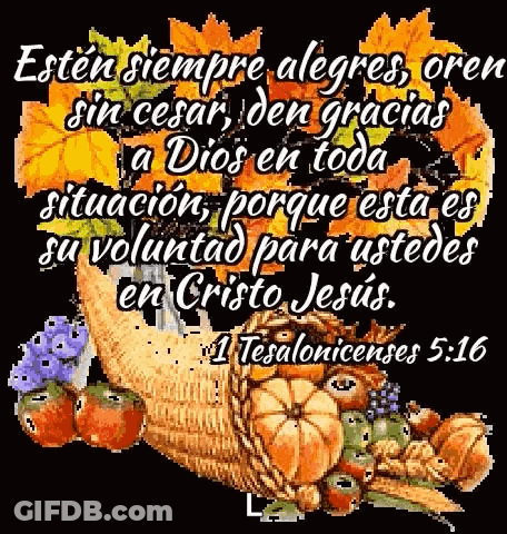 Cornucopia Of Fruits And Vegetables With Spanish Bible Verse GIF