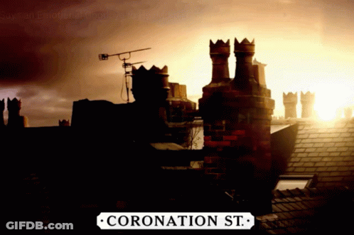 Coronation St. Sign Above Rooftop GIF