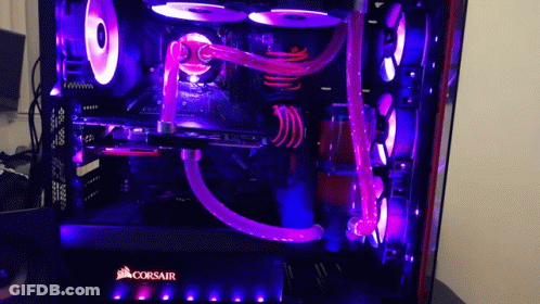Corsair Computer With Purple Lights Inside GIF