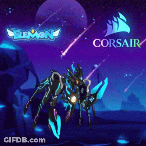 Corsair Logo On Purple Background With Robot GIF