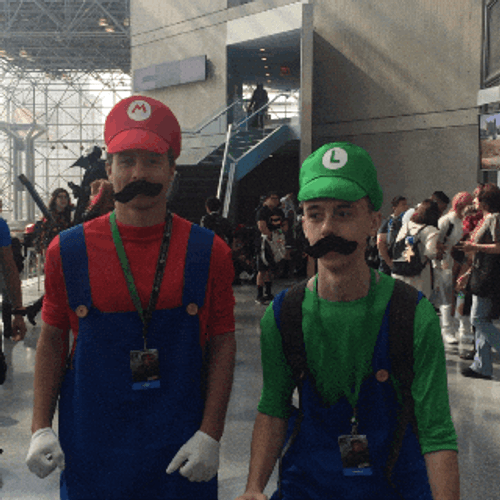 Costplay Dancing Luigi And Mario Jump GIF