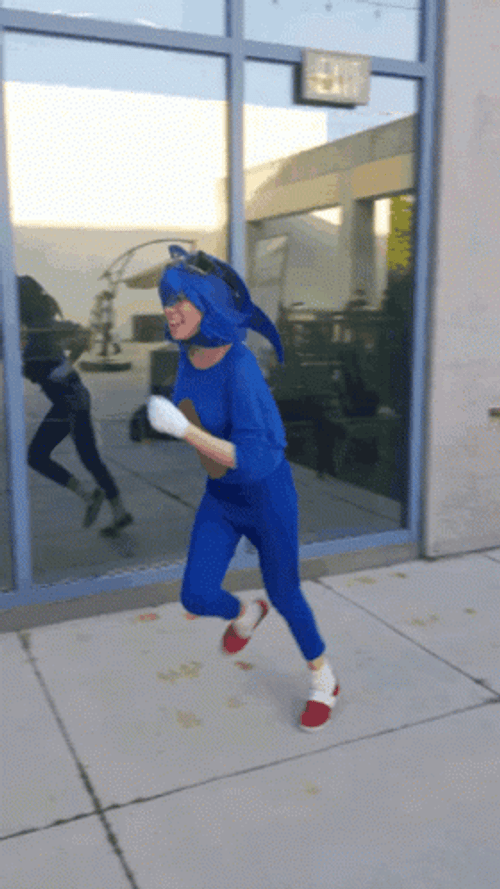 Costume Sonic The Hedgehog Running On Street GIF