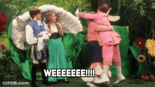 Costumed Group Hugging Saying Weeeee GIF