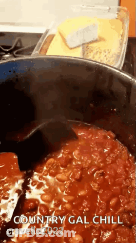 Country Gal Chili Cooking On Stove GIF
