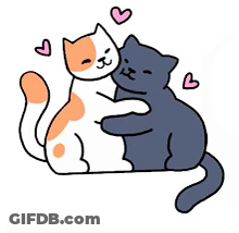 Couple Cats Hugging With Hearts GIF