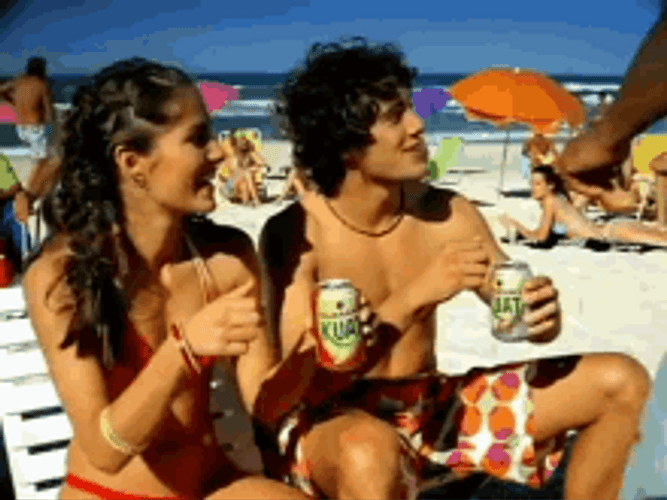 Couple Drinking Soda Beach GIF