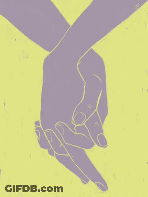 Couple Hold Hands Cartoon Illustration GIF