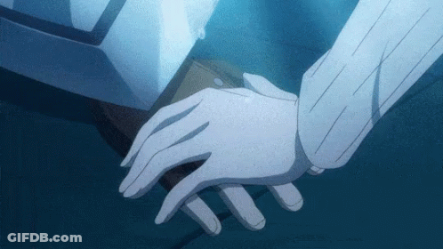 Couple Holding Hands In Dark Room With Blue Background GIF