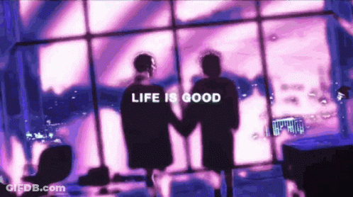 Couple Holding Hands In Front Of Window Saying Life Is Good GIF