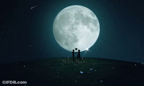 Couple Holding Hands Under Full Moon GIF