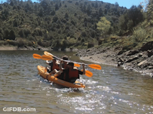 Couple In Kayak With Orange Paddles GIF