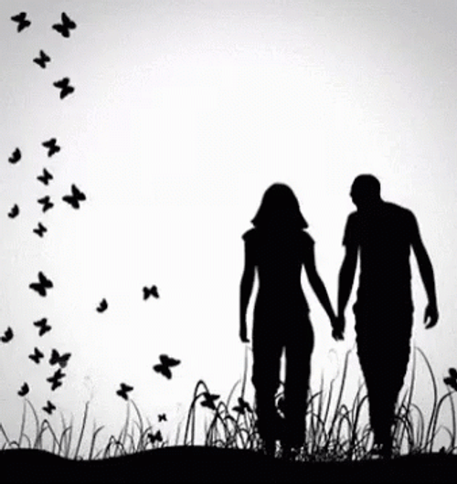 Couple Kiss And Holding Hands Silhouette GIF