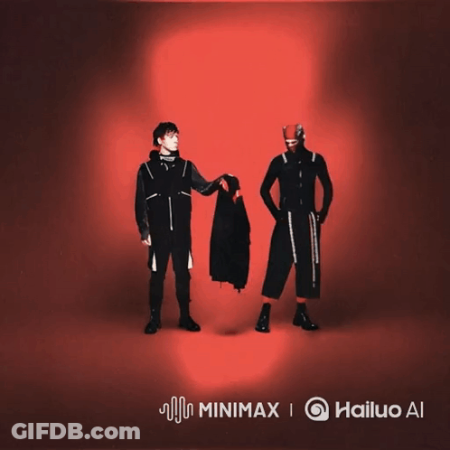Couple Kissing In Front Of Red Minimax Background GIF