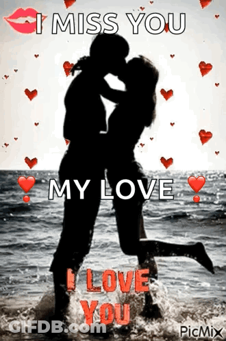 Couple Kissing On Beach Saying I Miss You My Love I Love You GIF