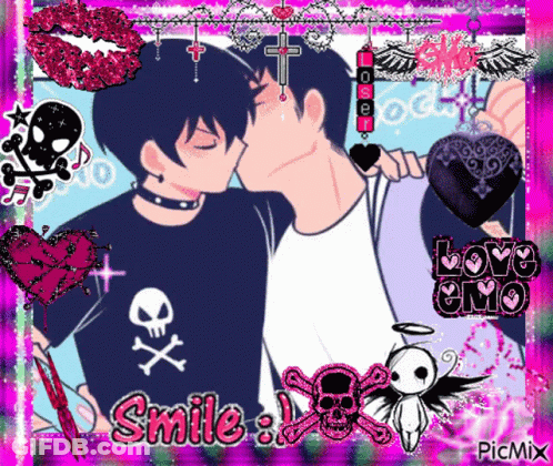 Couple Kissing Smile Love Emo GIF
