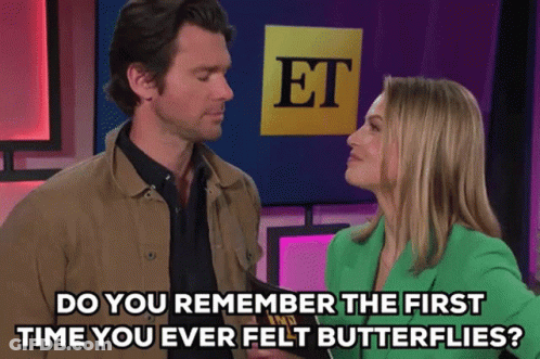 Couple Looking At Each Other Remember First Butterflies GIF