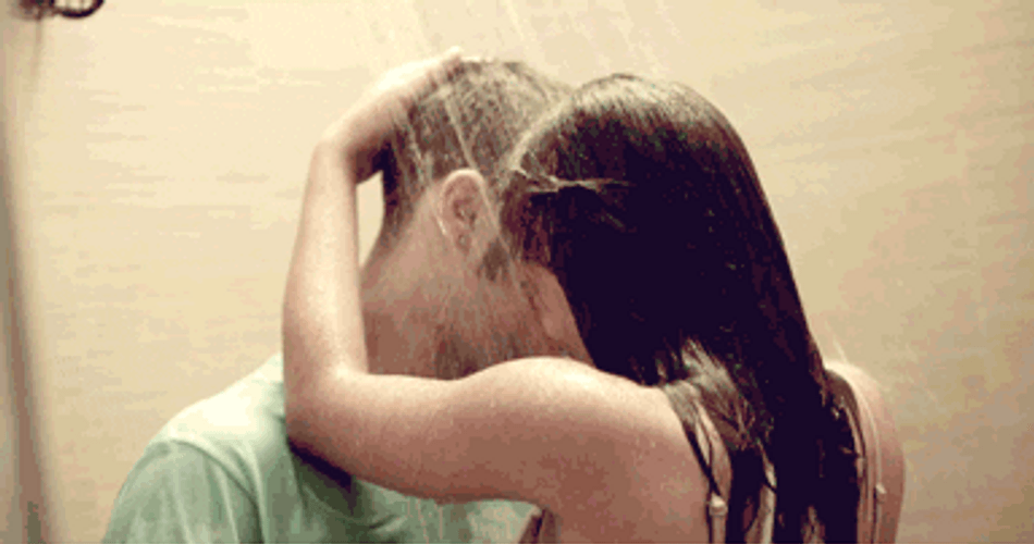 Couple Lovely Shower Kiss & Hugs GIF