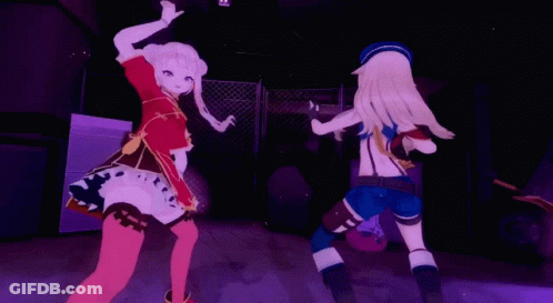 Couple Of Anime Girls Dancing In Dark Room GIF